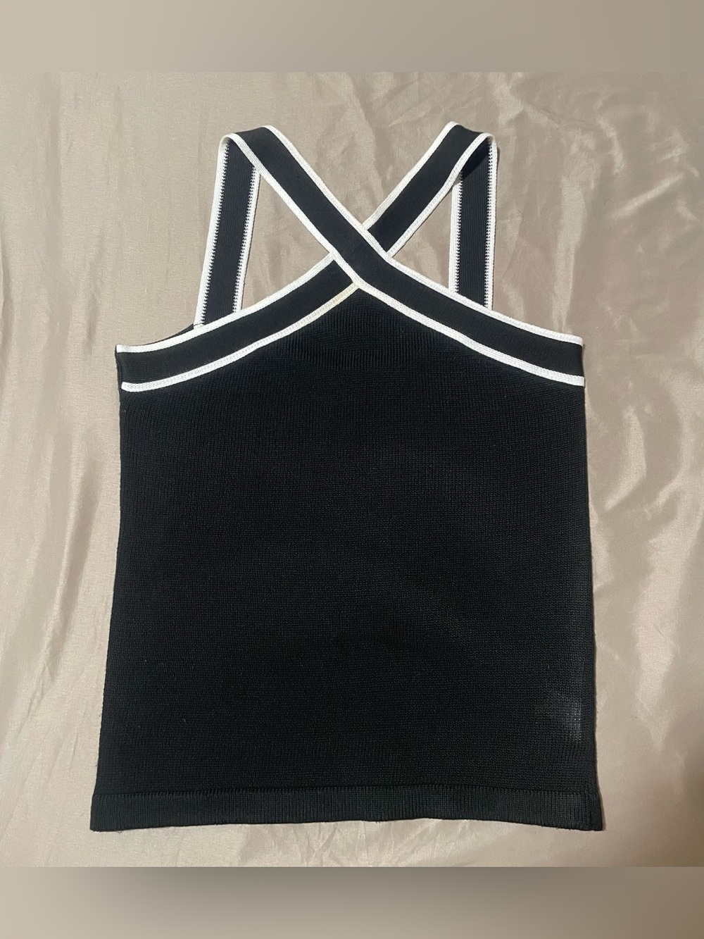 Commense Black Knit Tank with White Contrast Crossback